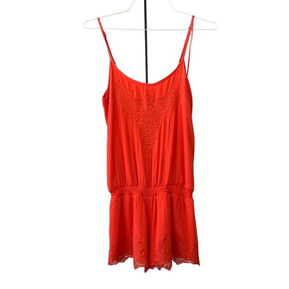 GIANNI BINI CORAL SPAGHETTI STRAP EMBROIDERED ROMPER - Picture 11 of 16